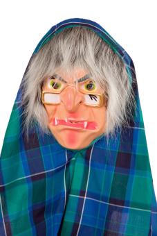 Witch mask with headscarf and hair, PVC 