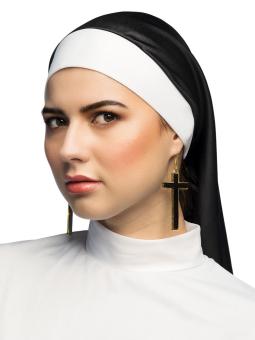 Paar Ohrringe Nonne – Kreuz-Accessoires für Fasnacht und Mottopartys:schwarz/gold 