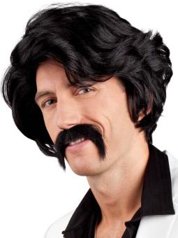 Perücke Chuck mit Schnurrbart:schwarz 