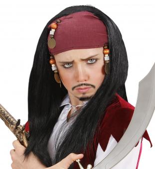 Perücke Pirat mit Kopftuch für Kinder:schwarz 