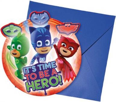 PJ Masks Invitation cards:6 Item, 9 cm x 14 cm, blue 