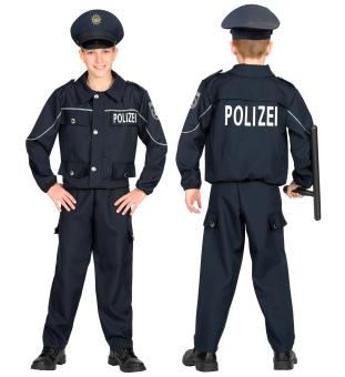 Polizist Kostüm mit Hemd, Hose und Mütze:blau 