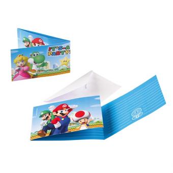 Super Mario Einladungskarten: Kindergeburtstag Zubehör:8 Stück, 8 x 14 cm, bunt 