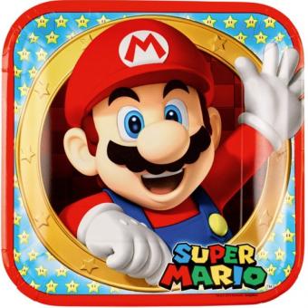 Super Mario  Assiettes de fête:8 pièce, 22,6 x 22,8cm, coloré 
