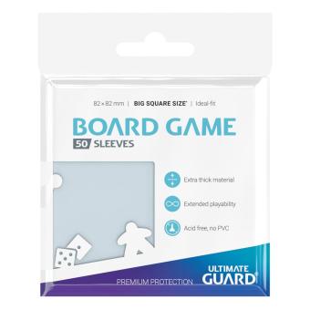Ultimate Guard Premium Soft Sleeves für Brettspielkarten Quadratisch:50 Stück, 82 x 82 mm, transparent 