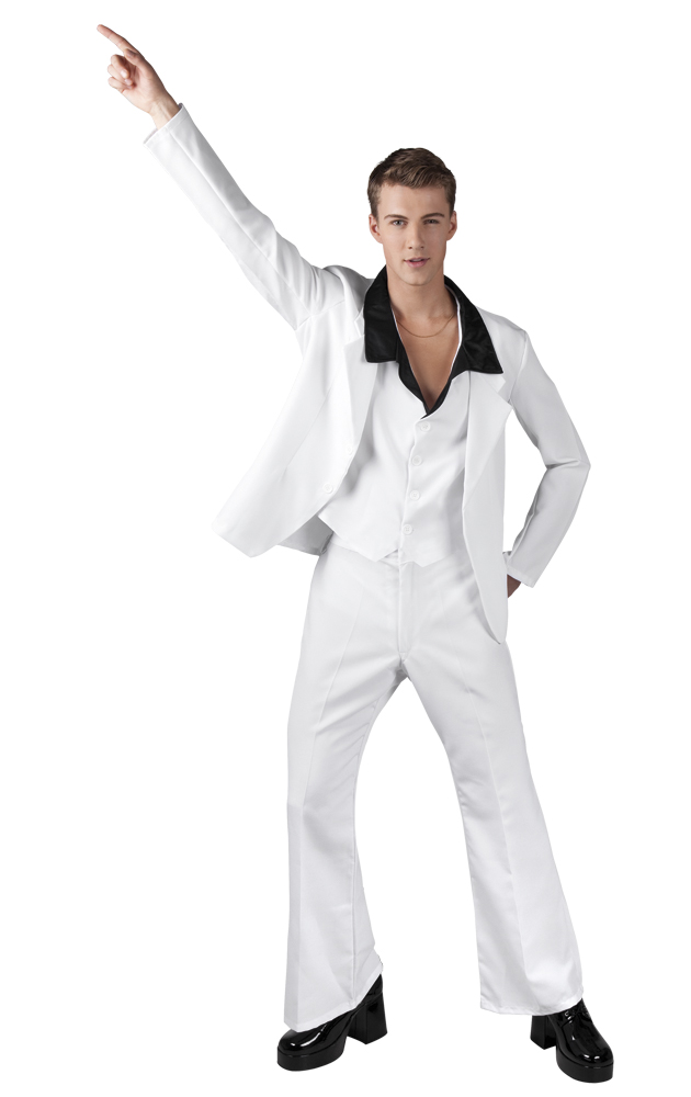 Carnival costumes + accessories | Disco Fever Costume Men: 70er years John  Travolta Outfit:white 